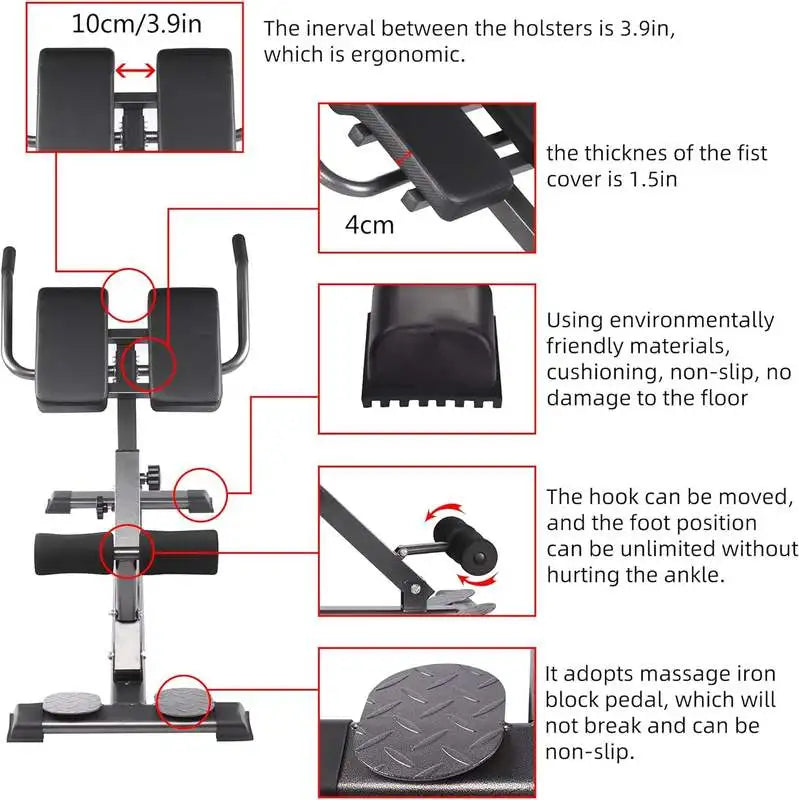 Home Use Adjustable Multi-Function Roman Chair Hyperextension Bench Glute Ham Developer Back Trainer