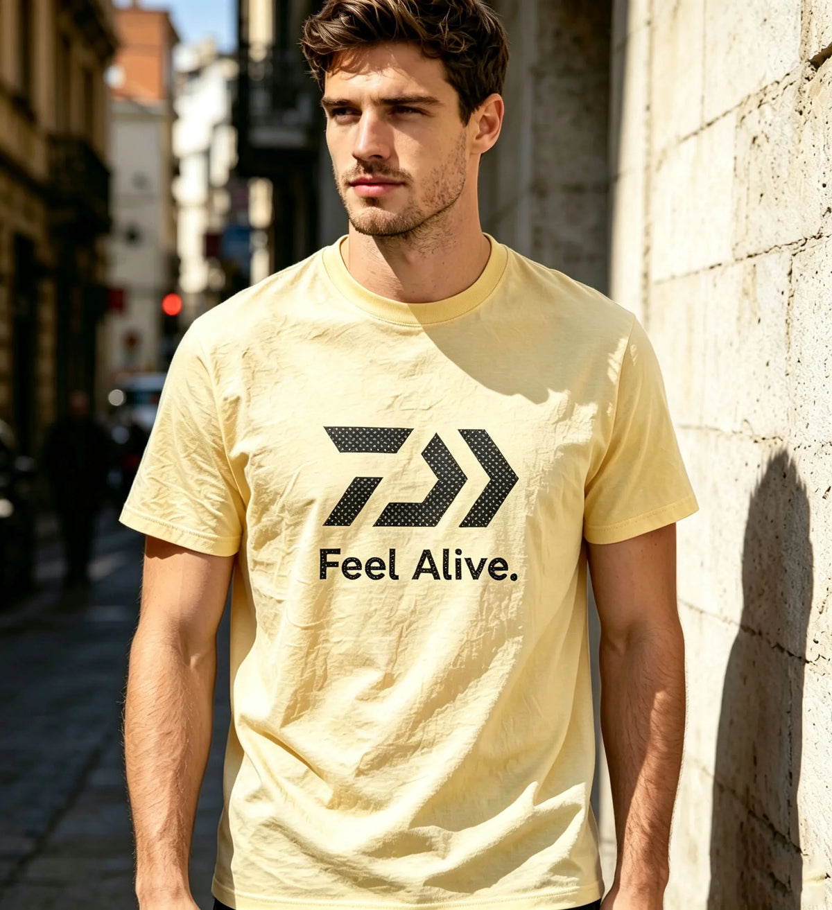 Men Casual O‑Neck T‑Shirt Feel Alive Arrow Graphic Short Sleeve Tees Male Streetwear Cotton Tops Daily Holiday Men's Clothing