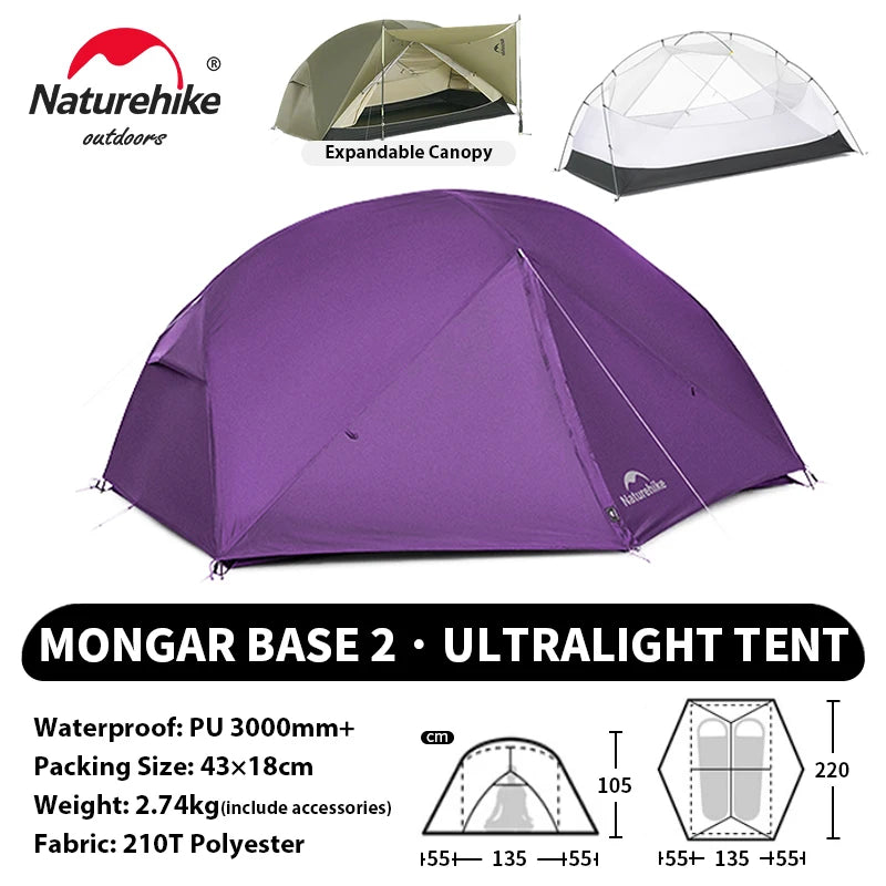 Naturehike Mongar UL PRO 1-3 People Tent 20D Ultralight Travel Waterproof Hiking Survival Outdoor Camping Portable Sun Shelter