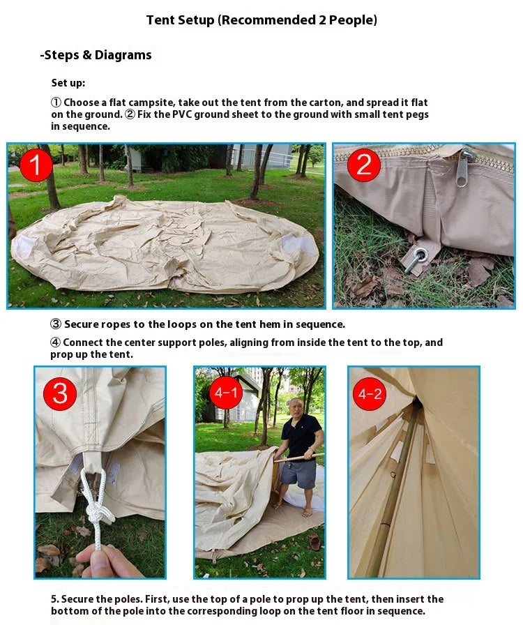 Glamping Bell Tent for 3-10 4 Season Luxury Camping Tent, Thick Oxford Fabric, Rainproof, Wind-Resistant & Flame-Retardant