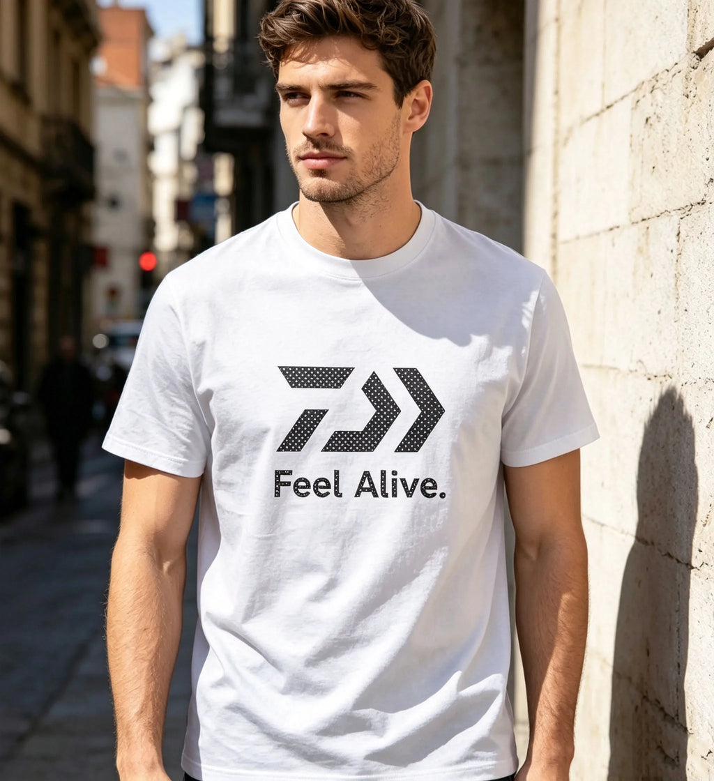Men Casual O‑Neck T‑Shirt Feel Alive Arrow Graphic Short Sleeve Tees Male Streetwear Cotton Tops Daily Holiday Men's Clothing