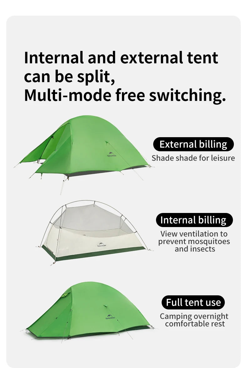 Naturehike 2026 New Cloud Base Tent Ultralight Waterproof Large Foyer Shelter Tent Travel 1-2 Person Portable Camping Tents