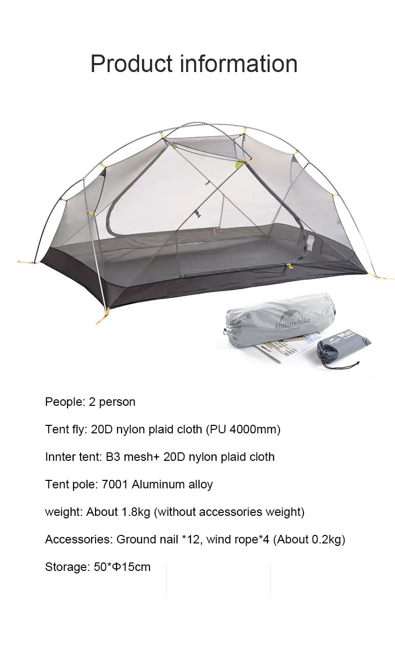 Naturehike Mongar UL PRO 1-3 People Tent 20D Ultralight Travel Waterproof Hiking Survival Outdoor Camping Portable Sun Shelter