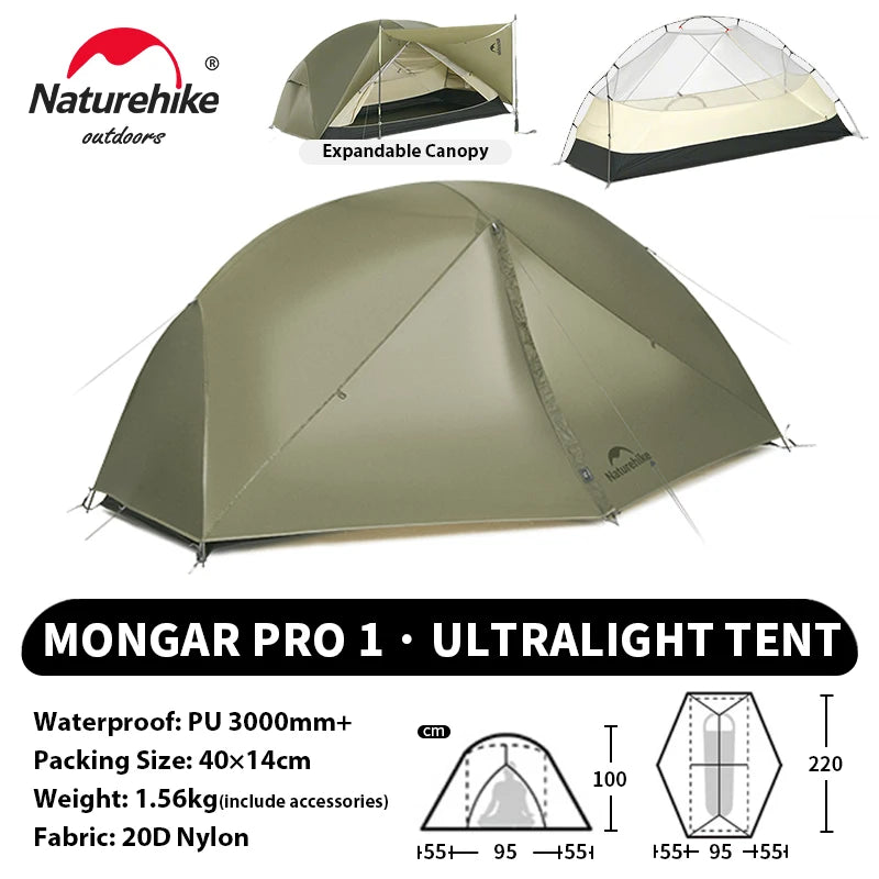 Naturehike Mongar UL PRO 1-3 People Tent 20D Ultralight Travel Waterproof Hiking Survival Outdoor Camping Portable Sun Shelter