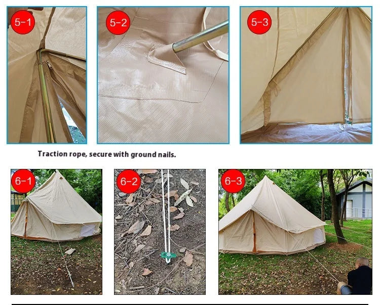 Glamping Bell Tent for 3-10 4 Season Luxury Camping Tent, Thick Oxford Fabric, Rainproof, Wind-Resistant & Flame-Retardant