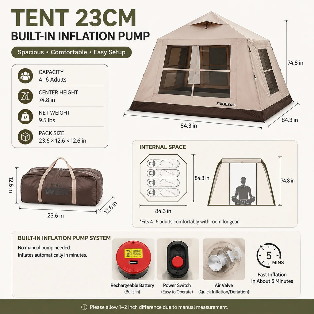 TPU inflatable tent for camping self-inflating tent, portable tent TPU Air Beam Inflatable Tent Large Family Camping Te