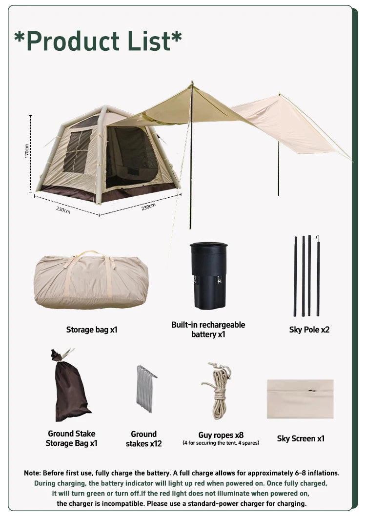 TPU inflatable tent for camping self-inflating tent, portable tent TPU Air Beam Inflatable Tent Large Family Camping Te