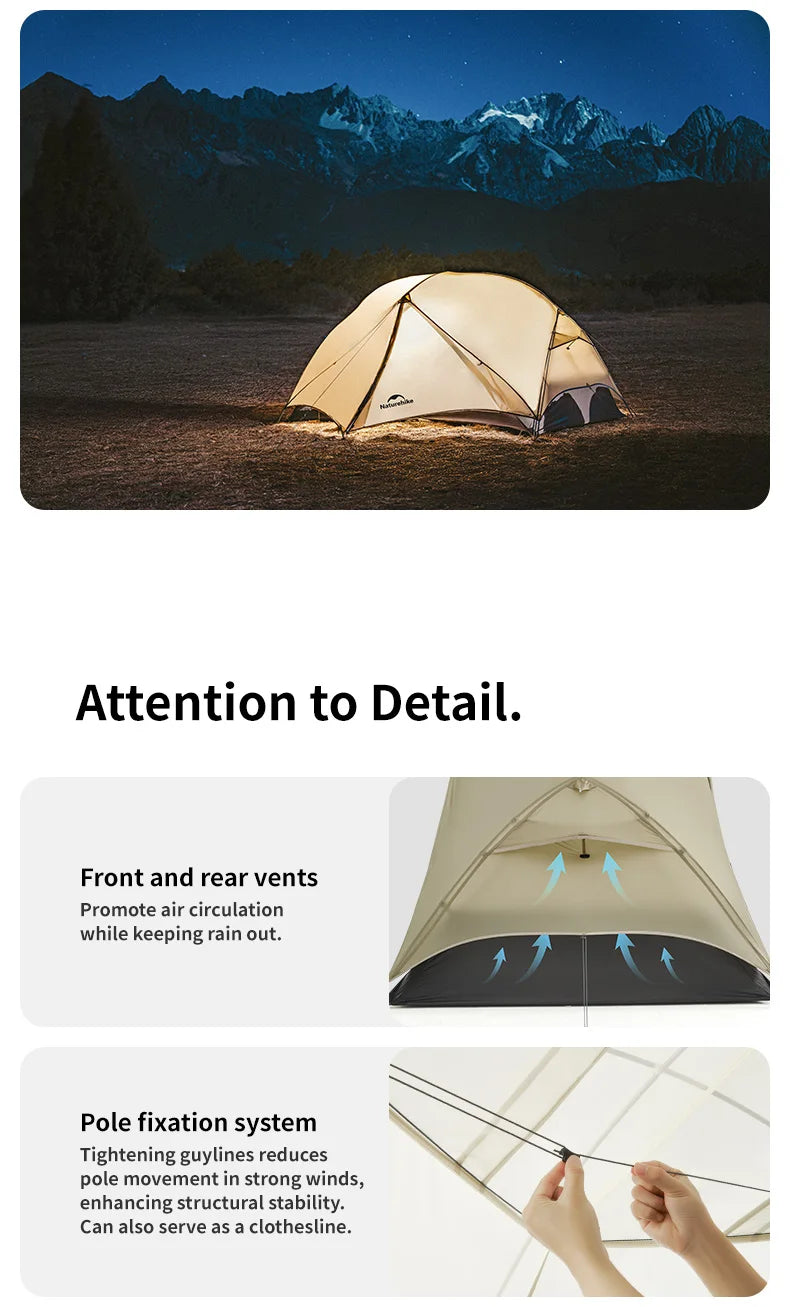 Naturehike Mongar UL PRO 1-3 People Tent 20D Ultralight Travel Waterproof Hiking Survival Outdoor Camping Portable Sun Shelter