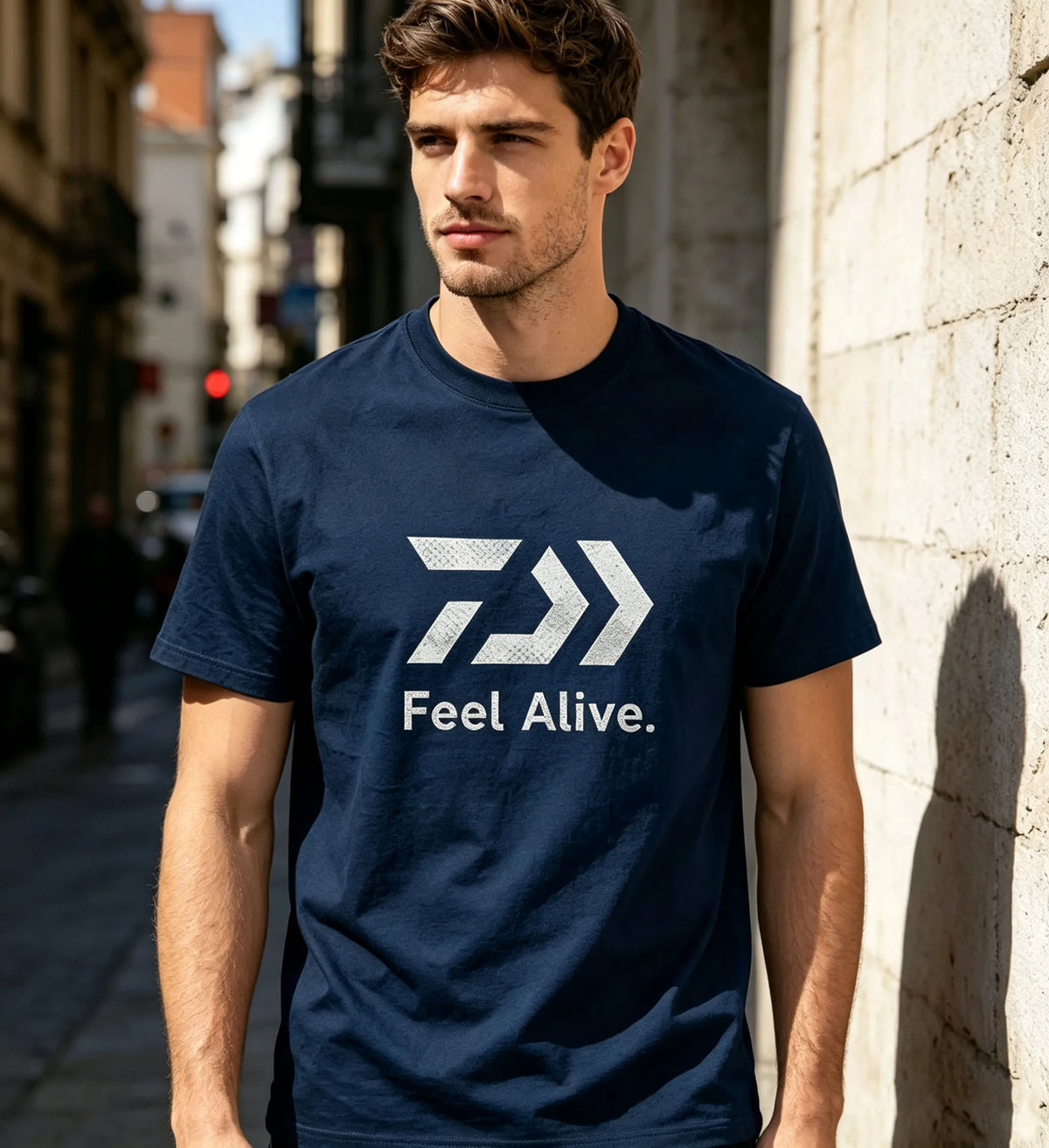 Men Casual O‑Neck T‑Shirt Feel Alive Arrow Graphic Short Sleeve Tees Male Streetwear Cotton Tops Daily Holiday Men's Clothing