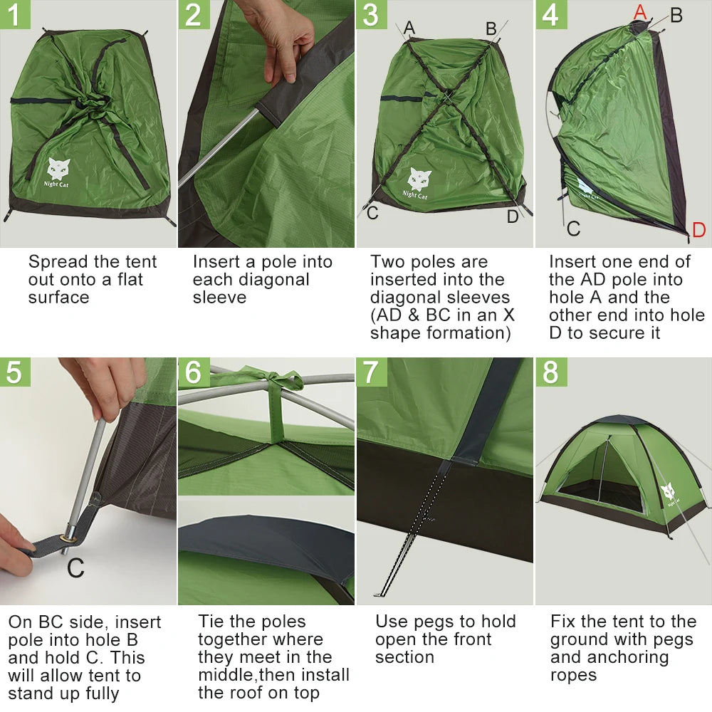 Night Cat Tent for 1 to 2 Persons, Lightweight Waterproof Camping Hiking Backpack Tent
