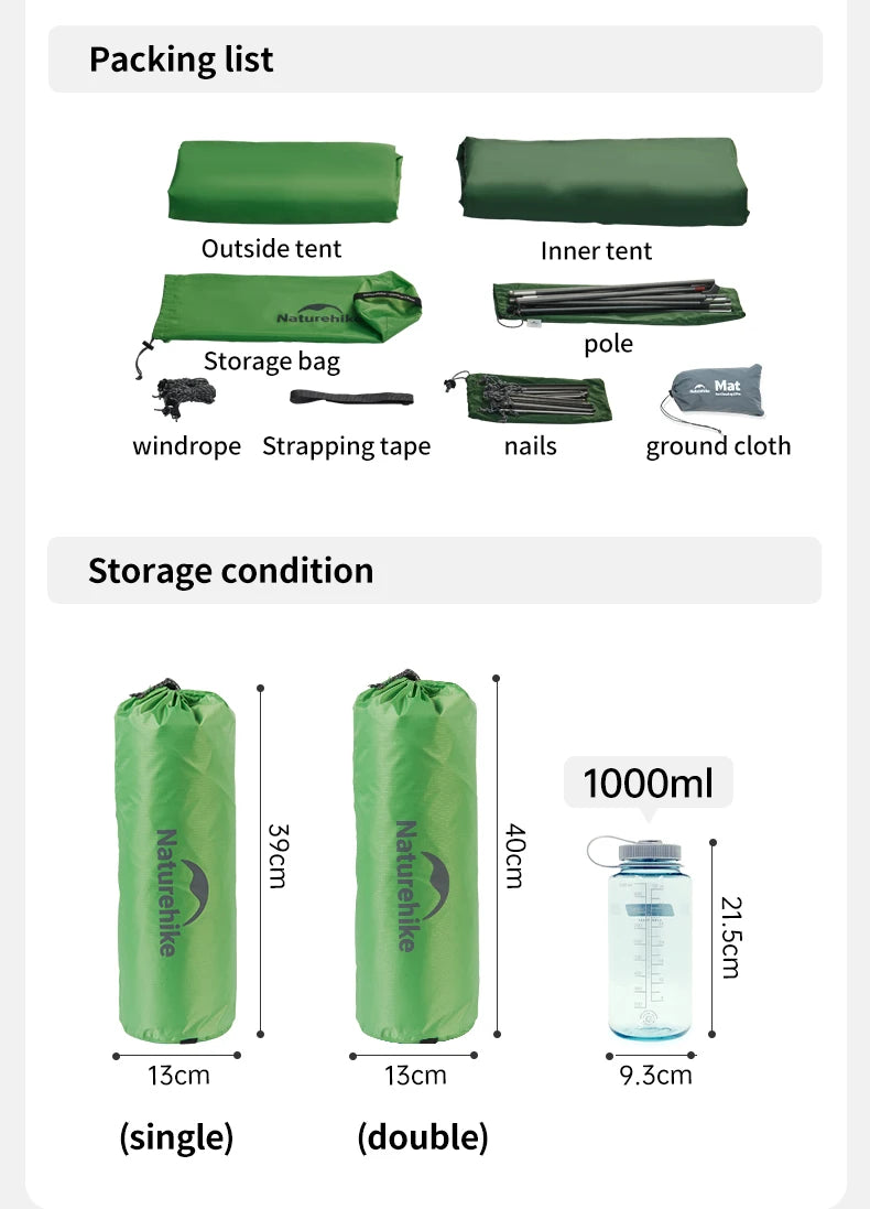 Naturehike 2026 New Cloud Base Tent Ultralight Waterproof Large Foyer Shelter Tent Travel 1-2 Person Portable Camping Tents