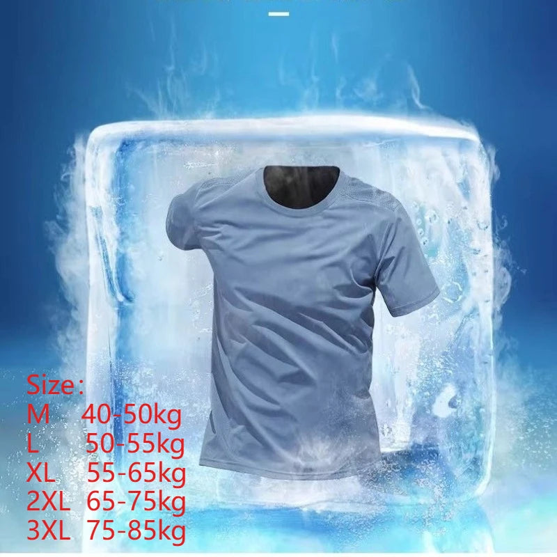 Sports T Shirts for Men's Summer Breathable Mesh Fabric Fitness Quick Drying Tops Ice Silk Moisture Wicking Crew Neck T-Shirt