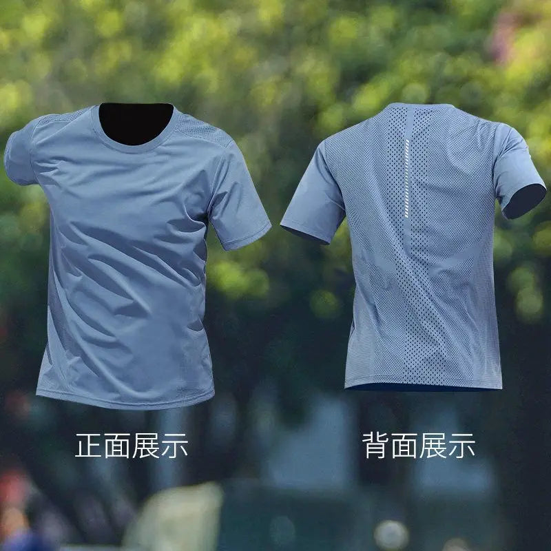 Sports T Shirts for Men's Summer Breathable Mesh Fabric Fitness Quick Drying Tops Ice Silk Moisture Wicking Crew Neck T-Shirt