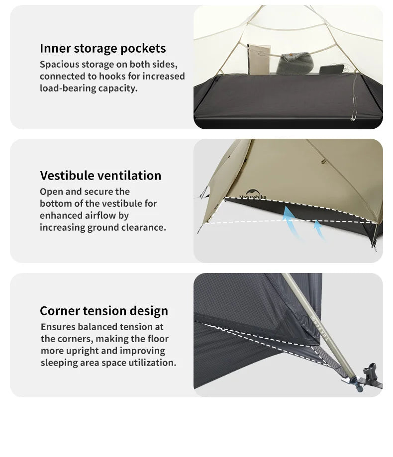 Naturehike Mongar UL PRO 1-3 People Tent 20D Ultralight Travel Waterproof Hiking Survival Outdoor Camping Portable Sun Shelter