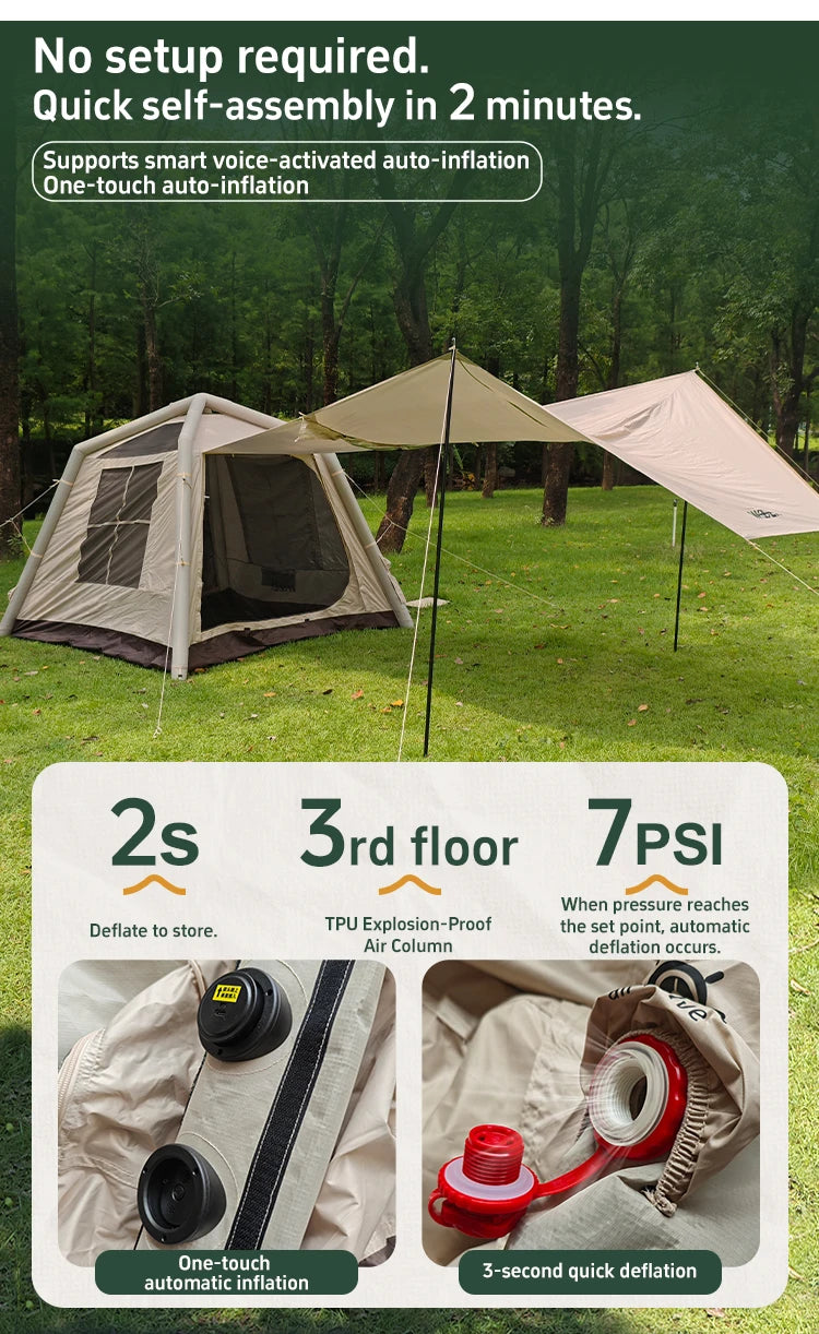 TPU inflatable tent for camping self-inflating tent, portable tent TPU Air Beam Inflatable Tent Large Family Camping Te