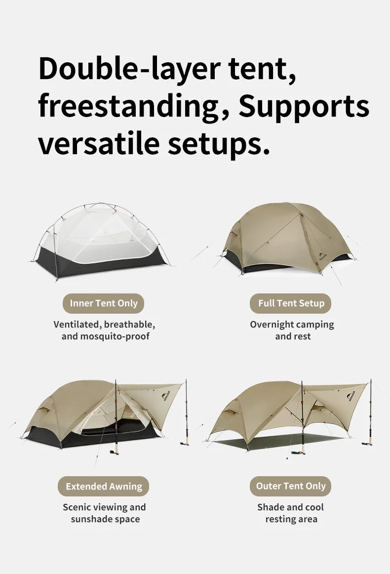Naturehike Mongar UL PRO 1-3 People Tent 20D Ultralight Travel Waterproof Hiking Survival Outdoor Camping Portable Sun Shelter