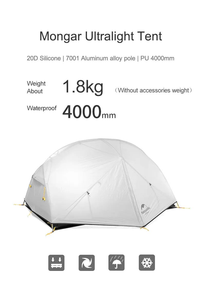 Naturehike Mongar UL PRO 1-3 People Tent 20D Ultralight Travel Waterproof Hiking Survival Outdoor Camping Portable Sun Shelter