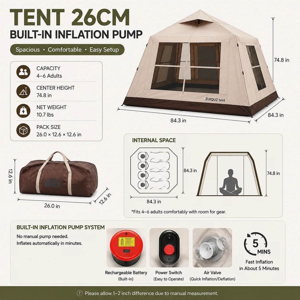 TPU inflatable tent for camping self-inflating tent, portable tent TPU Air Beam Inflatable Tent Large Family Camping Te
