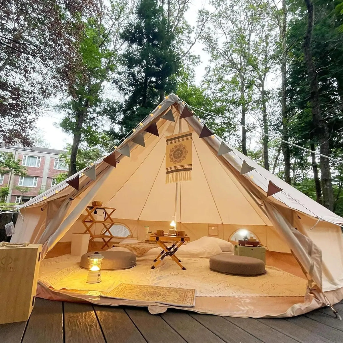 Glamping Bell Tent for 3-10 4 Season Luxury Camping Tent, Thick Oxford Fabric, Rainproof, Wind-Resistant & Flame-Retardant