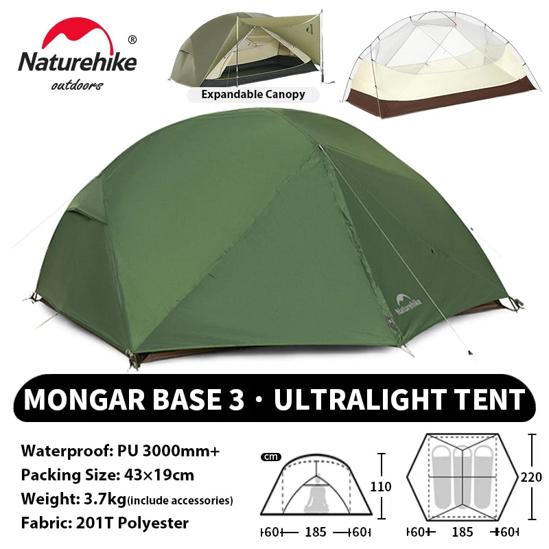 Naturehike Mongar UL PRO 1-3 People Tent 20D Ultralight Travel Waterproof Hiking Survival Outdoor Camping Portable Sun Shelter