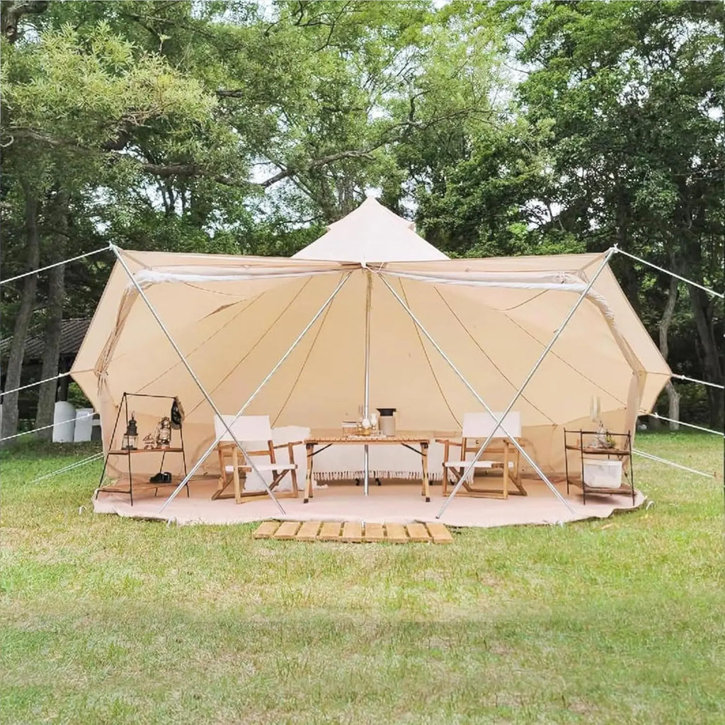 Glamping Bell Tent for 3-10 4 Season Luxury Camping Tent, Thick Oxford Fabric, Rainproof, Wind-Resistant & Flame-Retardant