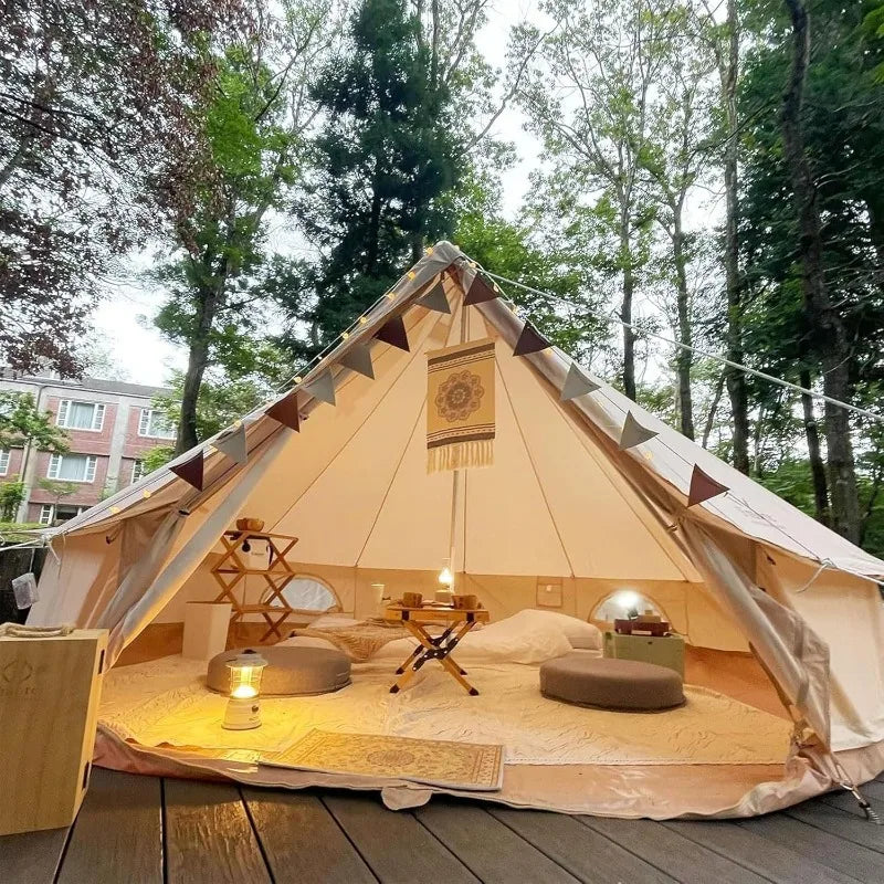 Glamping Bell Tent for 3-10 4 Season Luxury Camping Tent, Thick Oxford Fabric, Rainproof, Wind-Resistant & Flame-Retardant